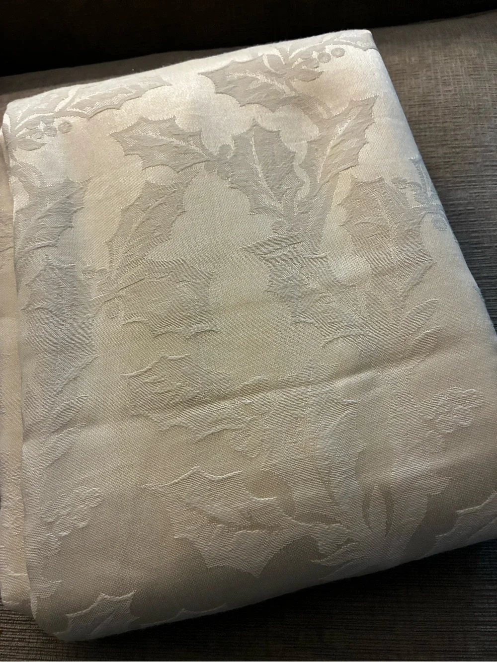 Fabric Shower Curtain- Ivory Jacquard– Tone-on-Tone Holly Leaf Weave -New/Unused